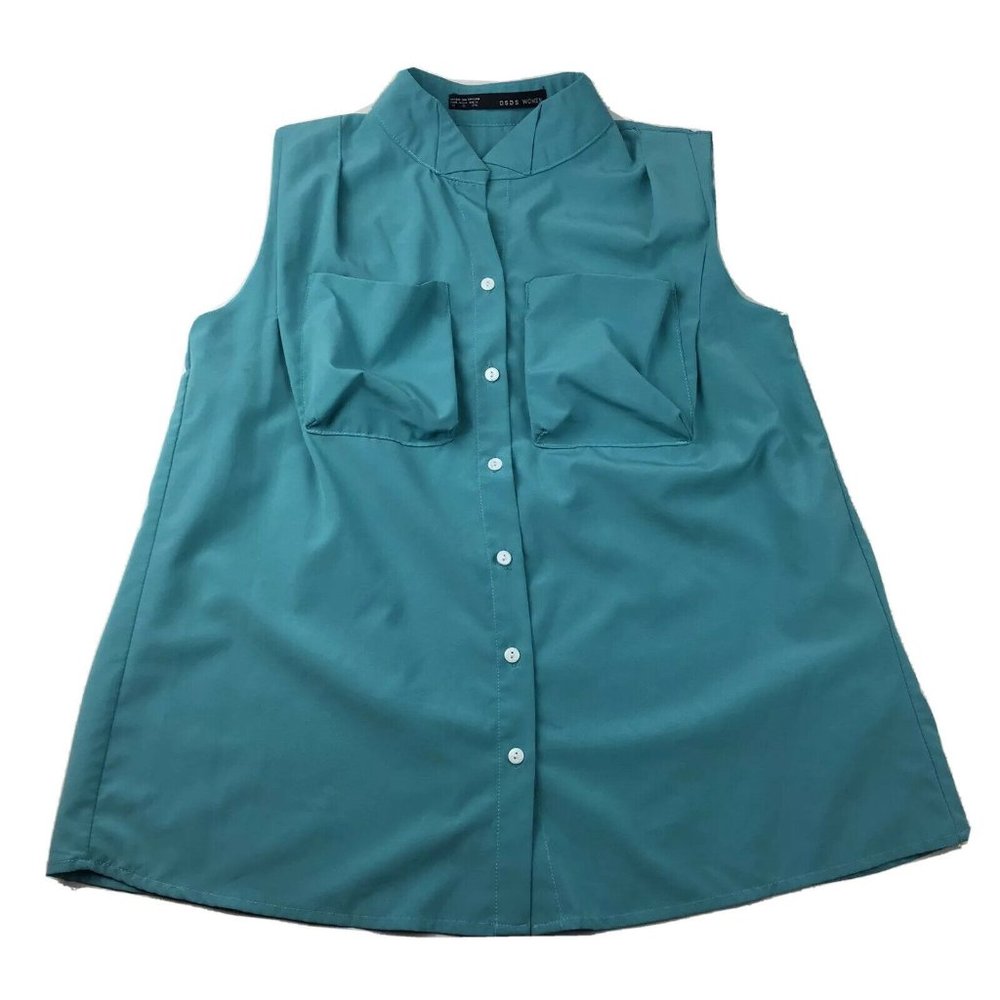 ASDS Women's Button Down Blouse Sleeveless Top S